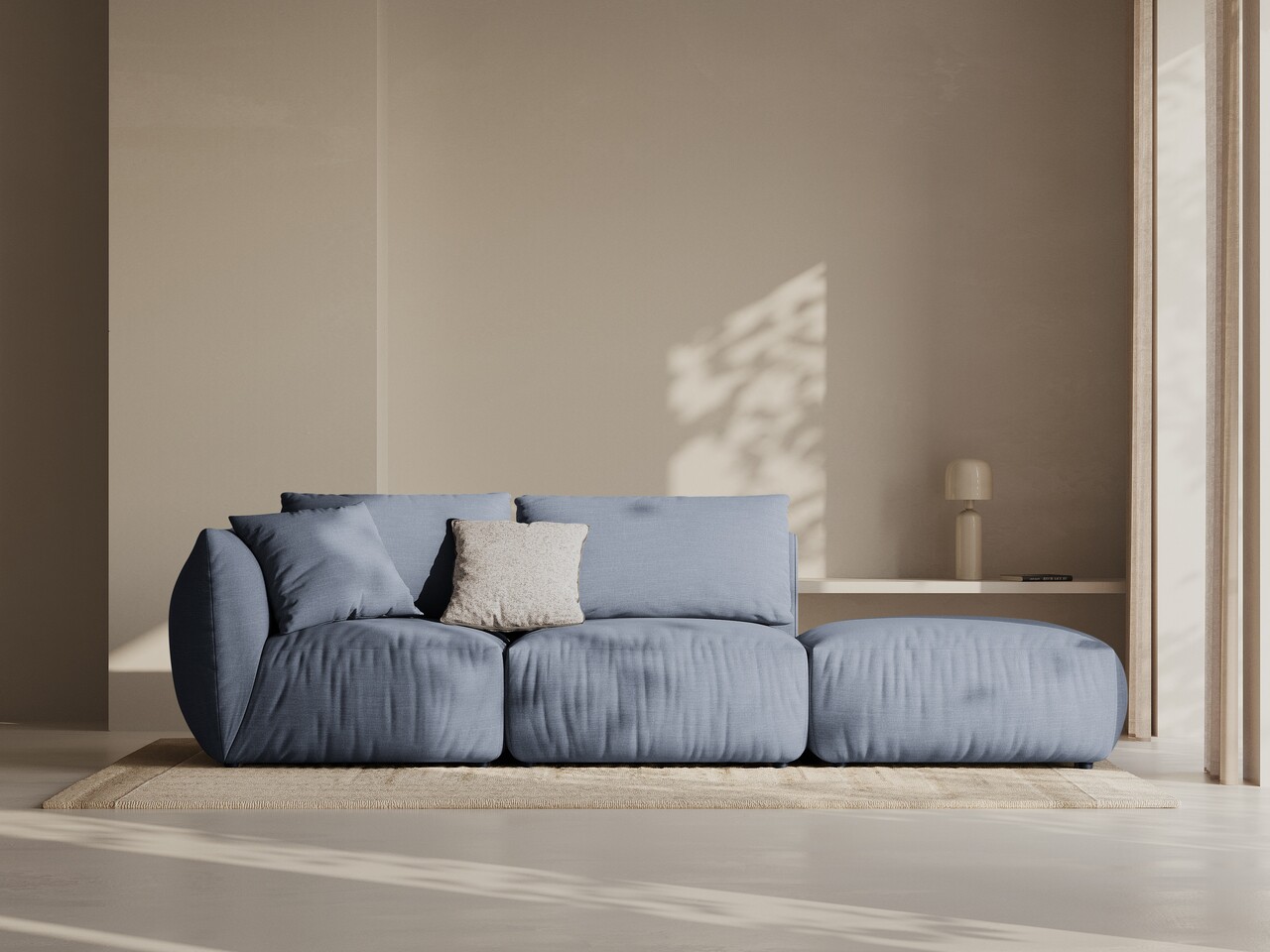 Canapea modulara 3 locuri cotiera dreapta, Chris-259, Micadoni Home, 315x100x80 cm, tesatura structurata chenille, albastru muted - imagine 7